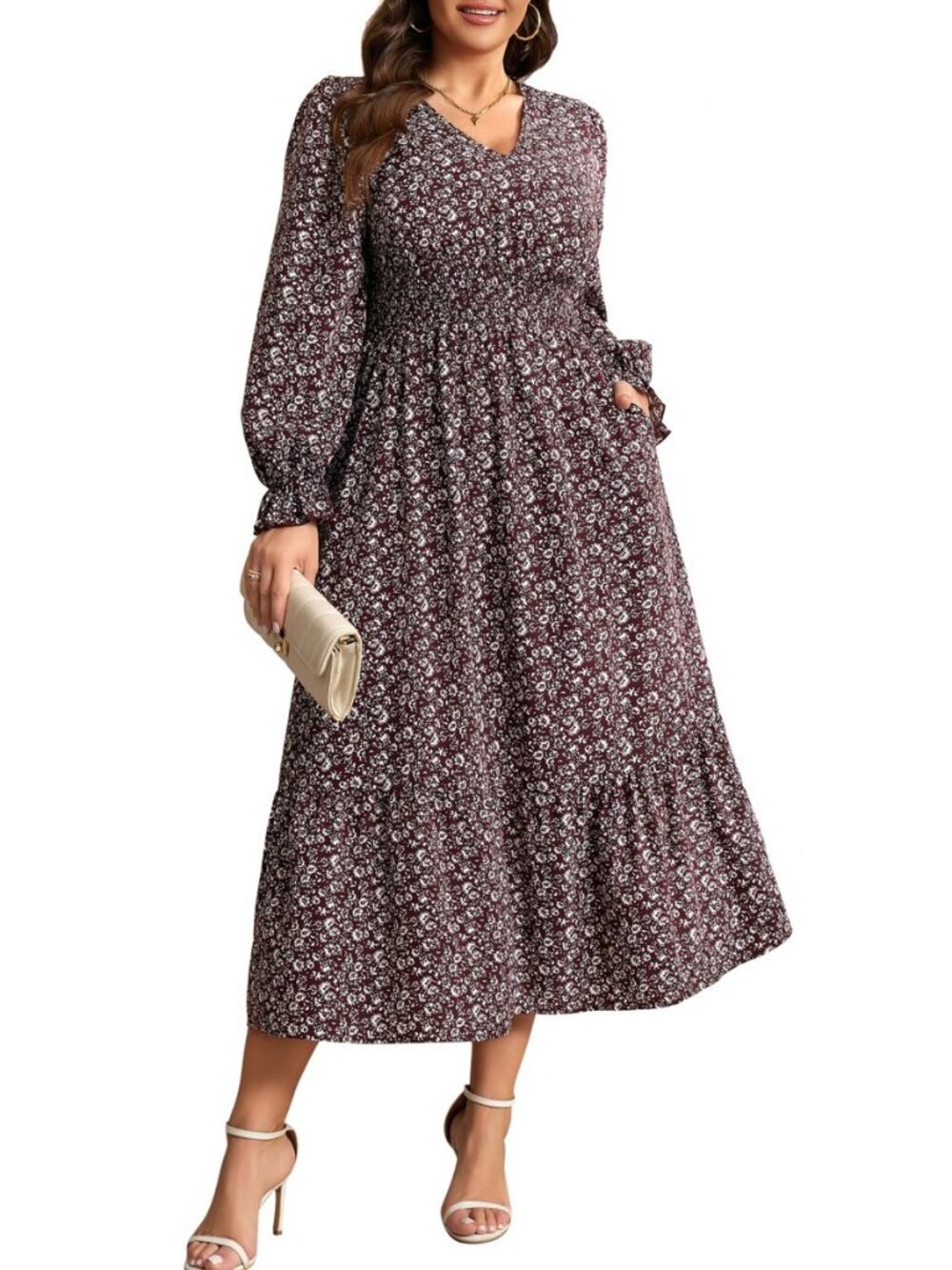 Plus Size Womens Fall Wedding Guest Dress Floral Boho Maxi Dresses